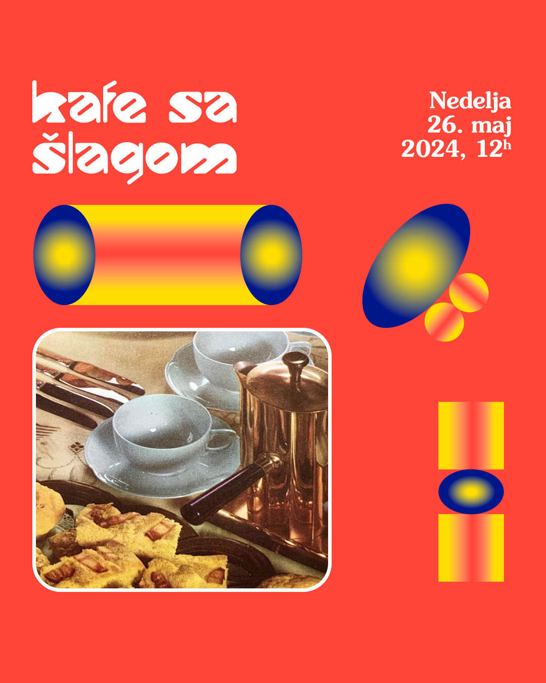 Naslovna podoba oddaje z retro podobo skodelic, đezve in peciva