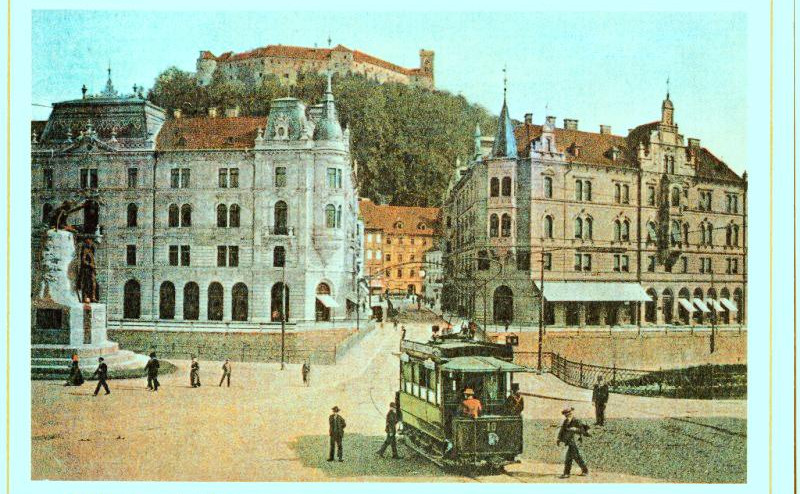 Ljubljanski Tramvaj na Marijinem trgu / Neznan avtor / 190? / v javni domeni