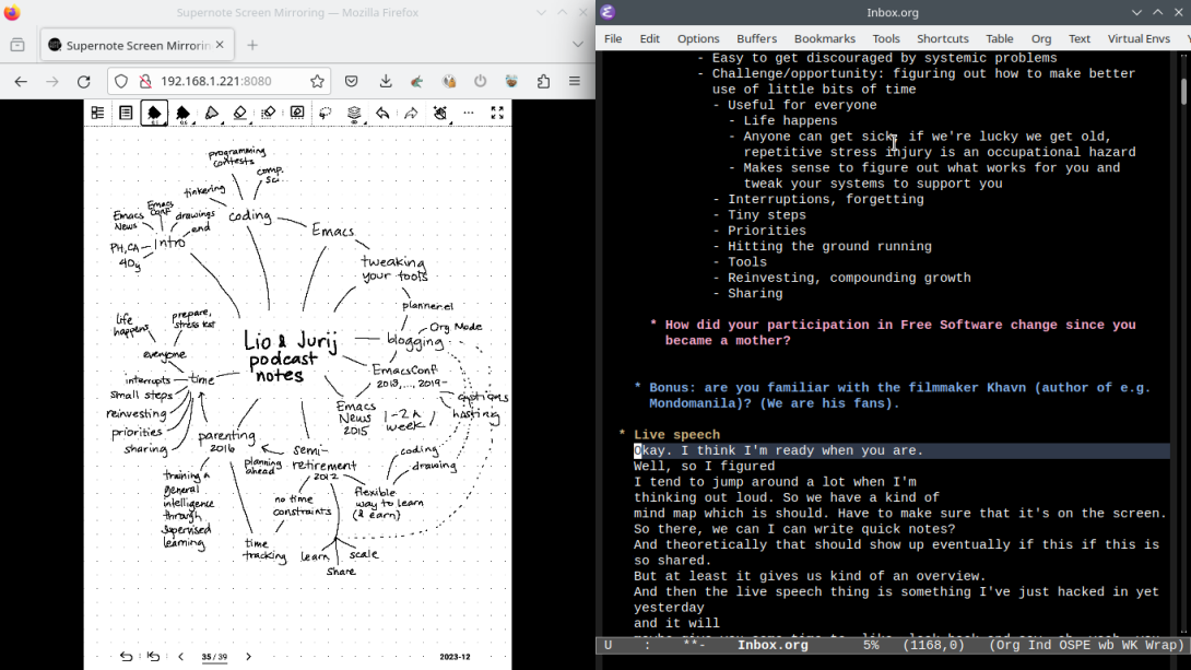 Interview screenshot and braindump